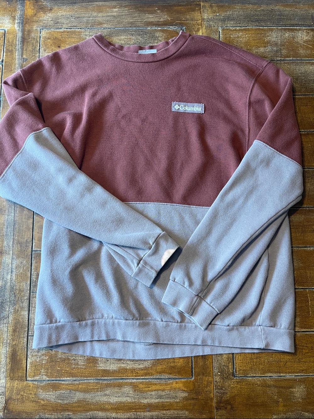 Columbia Maroon and Light Gray Colorblock Crewneck Sweater